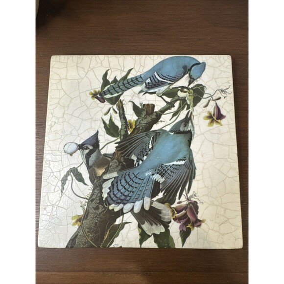 Vintage 1973 J Henley Audubon Blue Jay Birds Wall Tile Trivet Cottage Signed - Picture 4 of 6